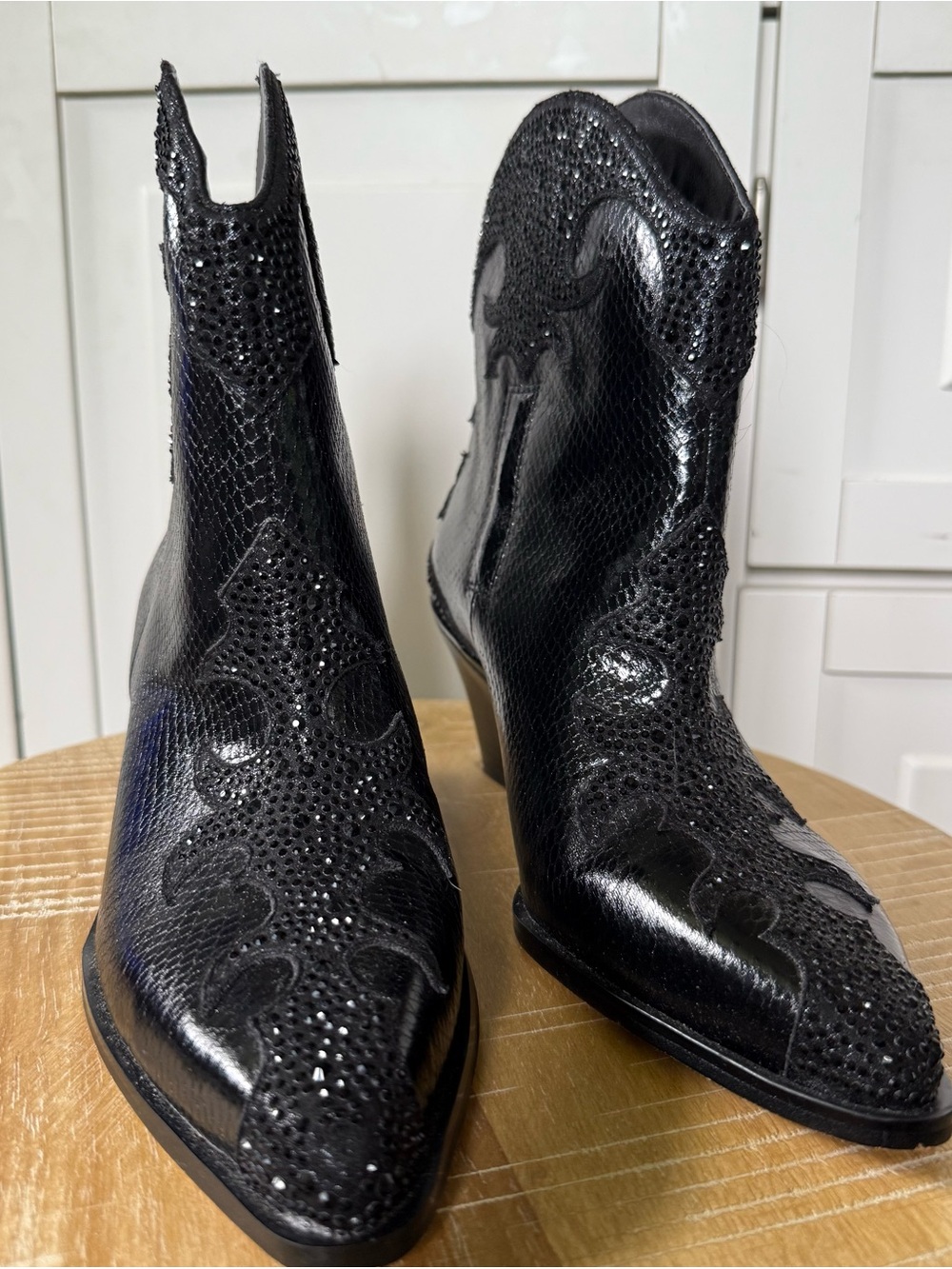 BNWOB - Jessica Simpson Zolly Black Rhinestone Western Ankle Boots - Size 6.5